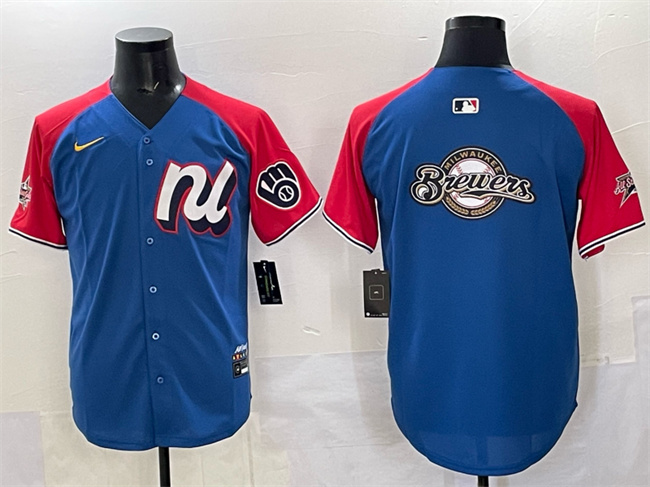 Men's Blue/Red National League Milwaukee Brewers Team Big Logo Alternate 2025 All-Star Edition Limited Stitched Baseball Jersey